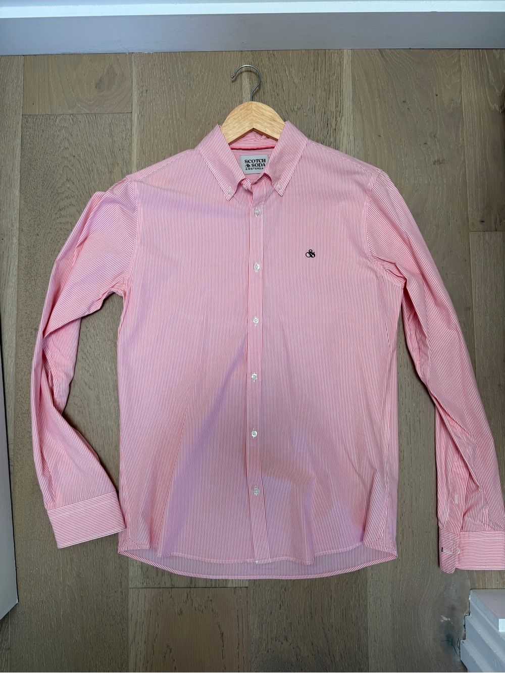 Scotch & Soda Men’s Pink White Stripe Organic Cotton Button Down Shirt